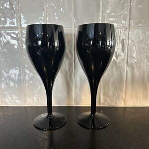 Black Wine Glasses Unmarked. From Mikasa Dining Set. Set of 2